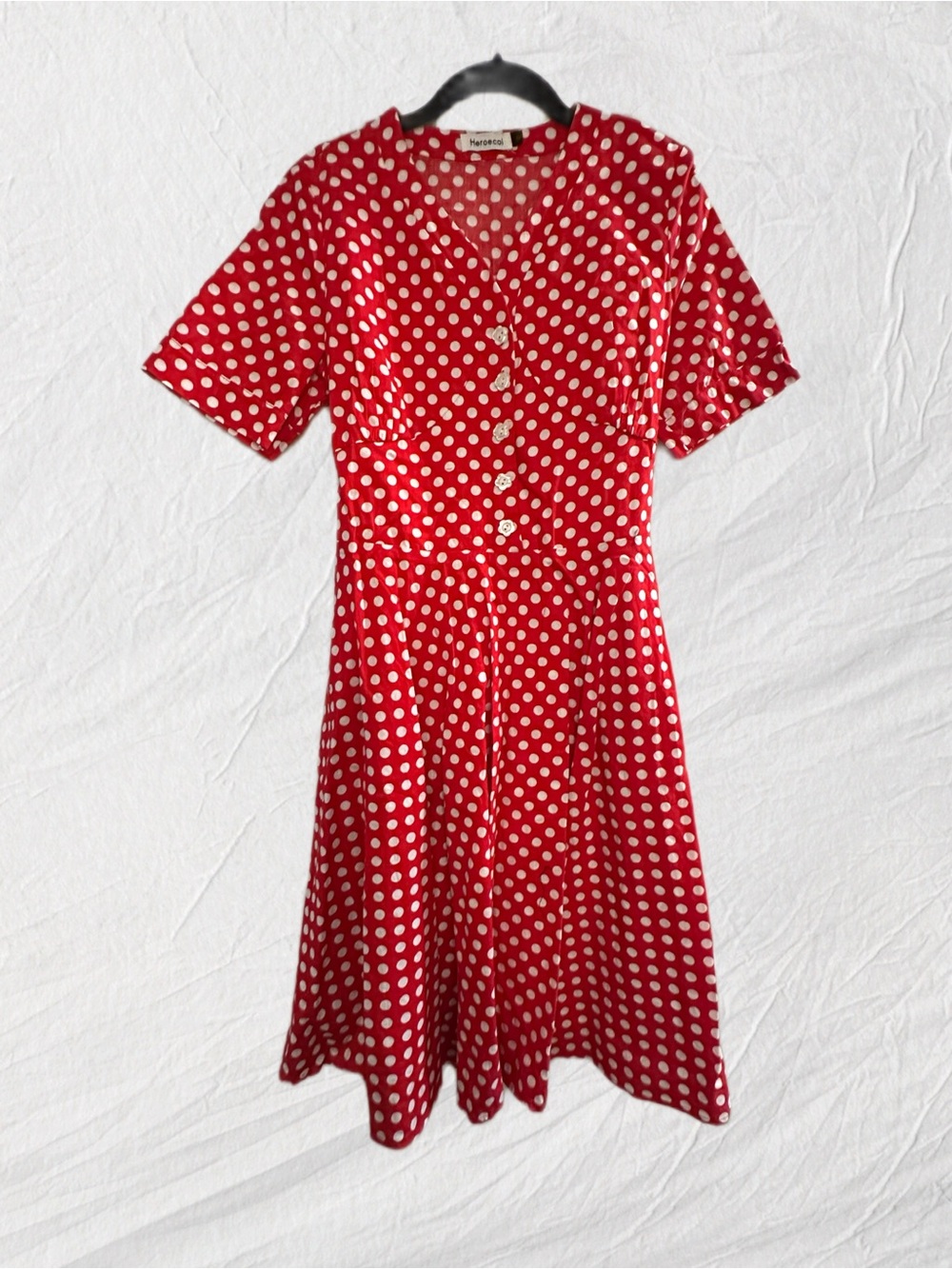 Vintage Red White Polka Dot Button-Front Dress zipper & ties back. Minnie Mouse!